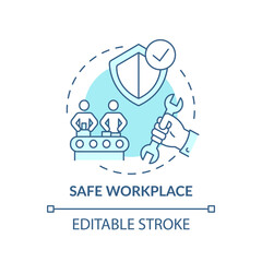 Safe workplace concept icon. Workplace safety elements. Everyday safety for emloyee life. Health care strategy idea thin line illustration. Vector isolated outline RGB color drawing. Editable stroke