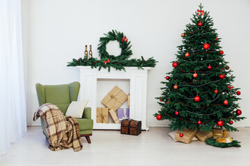 Christmas interior of the christmas tree pine new year gifts