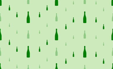 Seamless pattern of large and small green champagne symbols. The elements are arranged in a wavy. Vector illustration on light green background