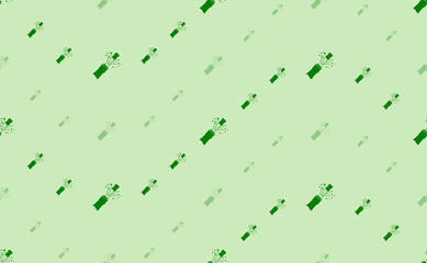 Seamless pattern of large and small green champagne opening symbols. The elements are arranged in a wavy. Vector illustration on light green background