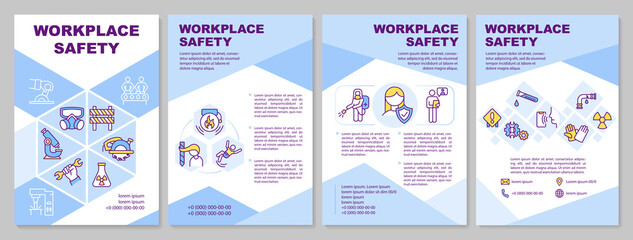 Workplace safety brochure template. Hazard control. Worker protection. Flyer, booklet, leaflet print, cover design with linear icons. Vector layouts for magazines, annual reports, advertising posters