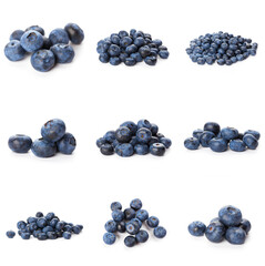Group of fresh blueberries isolated on white background . full depth of field