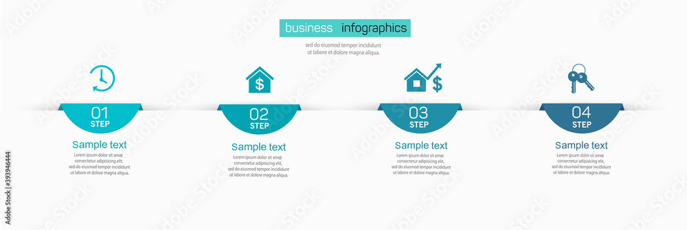 Wall mural vector infographic template with 4 steps for business. can be used for workflow layout, presentation