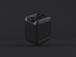 Black canister jerrycan for motor oil and other on dark background