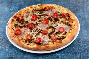fresh pizza on the white plate