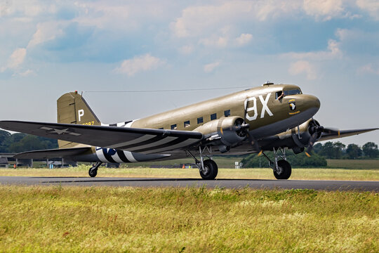 Douglas C-47 Dakota vintage World War II warbird  transport plane taxiing.