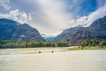 Caleta Tortel / Aysen / Chile: kayaking in the Baker river at Patagonia.