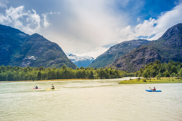 Caleta Tortel / Aysen / Chile: kayaking in the Baker river at Patagonia.