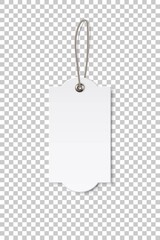Blank white rectangular paper price tag isolated on transparent background