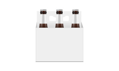 Paper Beer Bottle Carrier Packaging Box Mockup Isolated on White Background. Vector Illustration