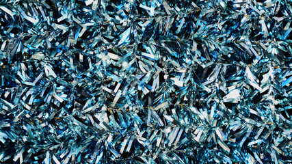 Texture and background for the material. Unique pattern of blue Christmas tinsel