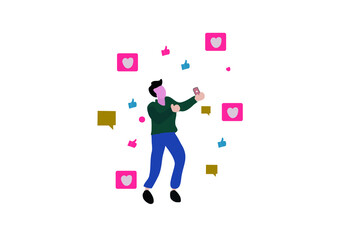 Social media banner with social icons as like, follow, message. Can be used on sliders or hero images for websites.