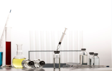 Test-tubes on a white background with copy space