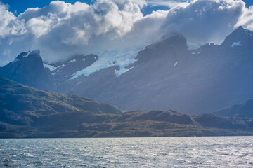 View from the boat crossing Magallanes and the Chilean Antarctic Region, Chile.