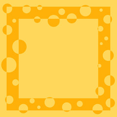 Abstract yellow background, cheese pattern. Frame with circles. Instagram post template. Vector illustration.