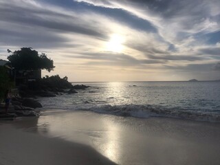 Sunset on the beautiful island of the Seychelles 