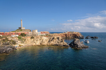 Fototapeta na wymiar City landscape of Cabo de Palos with the lighthouse, Murcia, Spain