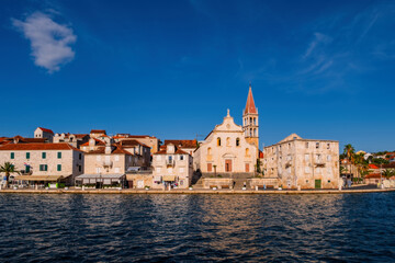 Fototapeta na wymiar Town of Milna historic skyline, Island of Brac, Dalmatia, Croatia. August 2020