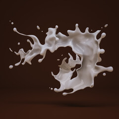 Splash milk mockup on brown background