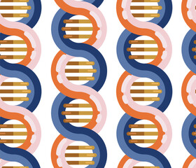 Obraz premium DNA molecule seamless vector background. Repeating pattern Spiral genetic dna strands medical icon. Helix structure symbol. DNA strands Magnification double helix structure blue and red