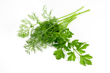 dill parsley to spices bunch isolated on white background