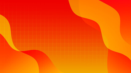 Gradient color creative abstract background design with wavy shapes and grid.  liquid effect, memphis modern style. Orange and yellow colors. Stock vector illustration for flyer, banner, presentation