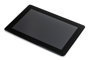 Modern black tablet pc isolated on white.