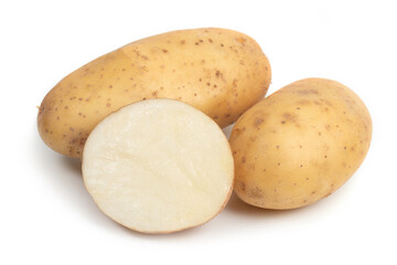 Isolated potatoes. Whole potatoe and cut isolated on white background