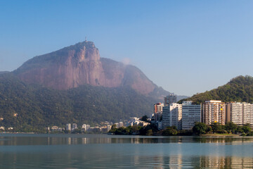 Cityscape of Rio de Janeiro, with the Lagoa, building facades and the corcovado mountain, Brazil - 393956621