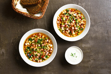 Cold russian soup Okroshka