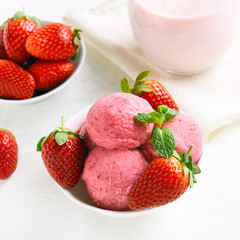 Strawberry ice cream with fresh berries