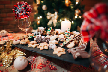 Christmas table with cookies and decorations