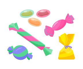 Set of colorful caramel candies. Vector color illustration.