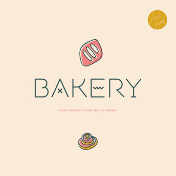 Bakery logo template. Cooking courses brand symbol. Bread bakery icon for pastry label design and bakeshop branding concept with hand drawn bread icon. Baker shop emblem in vector. Insignia hot bakery