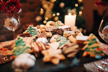 Christmas table with cookies and decorations