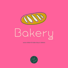 Baker shop emblem in vector. Insignia hot bakery. Bakery logo template. Cooking courses brand symbol. Bread bakery icon for pastry label design and bakeshop branding concept with hand drawn bread icon