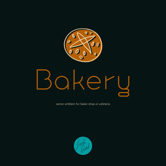 Bakery logo template. Cooking courses brand symbol. Bread bakery icon for pastry label design and bakeshop branding concept with hand drawn bread icon. Baker shop emblem in vector. Insignia hot bakery