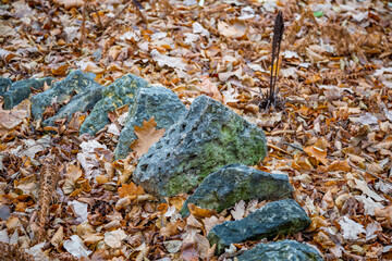 Untreated rough natural stone in everyday environment, gardening and landscaping