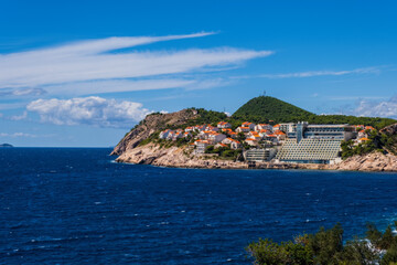 Fototapeta na wymiar Panoramic view on the beautiful beach in Dubrovnik, Croatia. September 2020