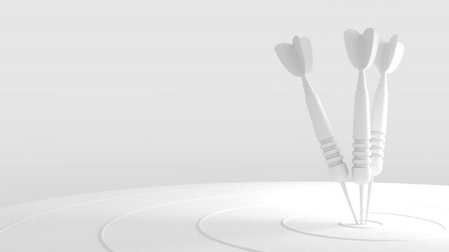 Trois fl&eacute;chettes sont lanc&eacute;es au centre du jeu de fl&eacute;chettes. Concept gagnant. Vid&eacute;o bouclables. Rendu 3D.

