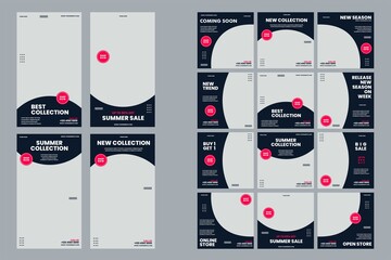 Editable Post Template Social Media Banners for Digital Marketing. Promotion Brand Fashion. Stories. Streaming. Vector Illustration - Vector