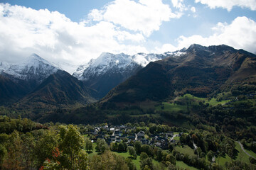 Peaceful autumn Pyrenees mountains view.