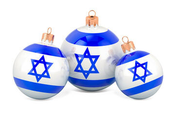 Obraz premium Christmas baubles with Israeli flag, 3D rendering