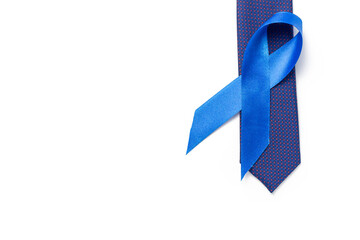 Blue ribbon. Awareness prostate cancer of men health in November. Blue ribbon, fashion tie isolated...