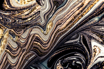 Golden Night. Treasury of art. Swirls of marble. Painting aesthetically mesmerizing. Abstract fantasia with golden powder. Extra special and luxurious- ORIENTAL ART. Ripples of agate. Natural luxury.