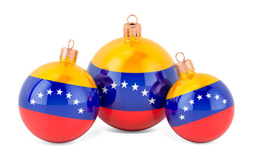 Christmas baubles with Venezuelan flag, 3D rendering
