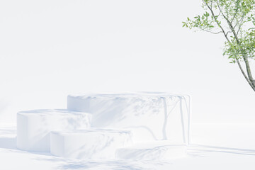 White Podium minimal abstract background for cosmetic product presentation, Abstract geometric shape