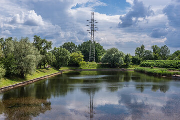 View on Glinianki Sznajdra - Sznajder clay pit pond in Warsaw, capital of Poland