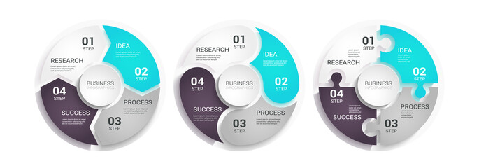 Modern Round Chart 3D Infographic Template with a Four Steps for Success. Business Circle Template with Options for Brochure, Diagram, Workflow, Timeline, Number Options. Vector EPS 10