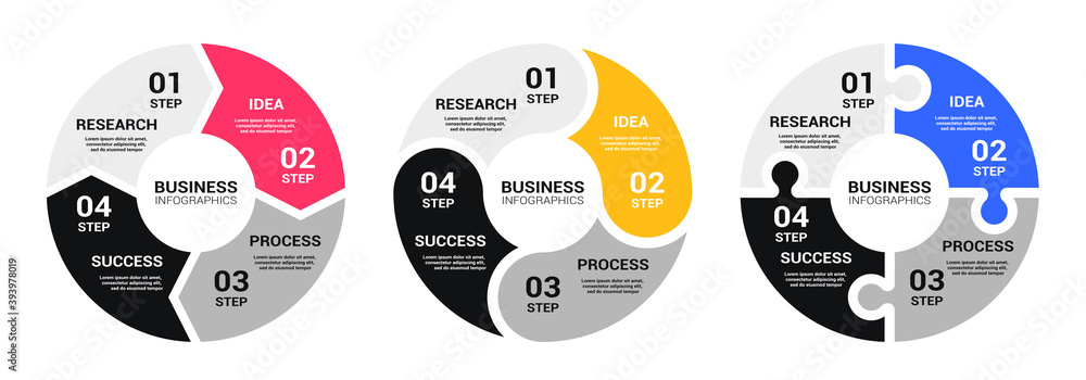 Poster graphic round chart infographic template with a four steps for success. business circle template wit
